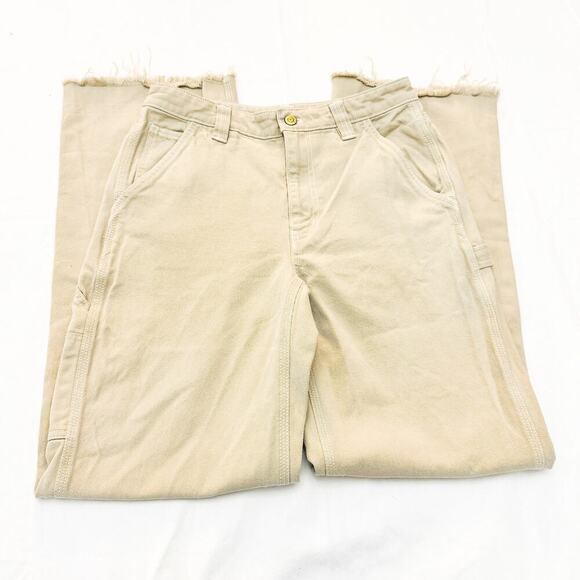 TNA Khaki Cargo Pant Wide Leg Frayed Hem Denim Jeans Zip Fly Size 6 - Picture 4 of 9